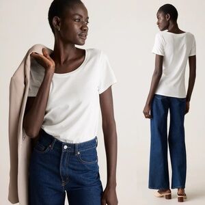 Quince Womens Cotton Modal Scoop Neck Tee XS White Basic Quiet Luxury‎